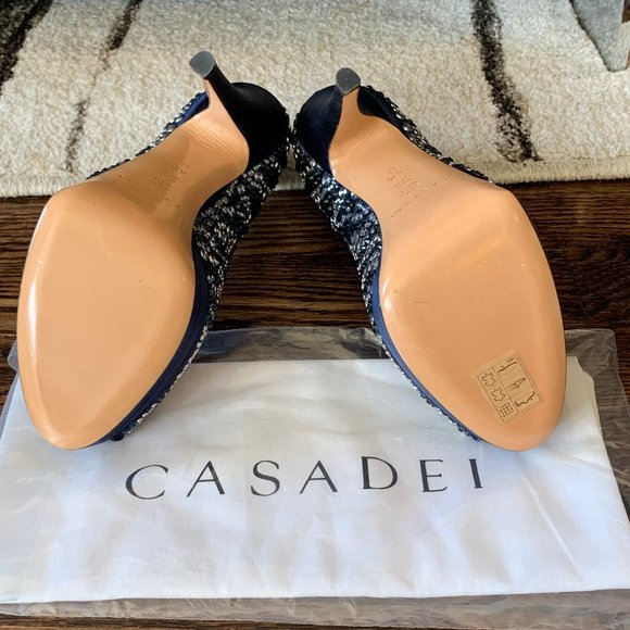 Casadei Satin Embellished Peep-Toe Pump - Picture 6 of 8